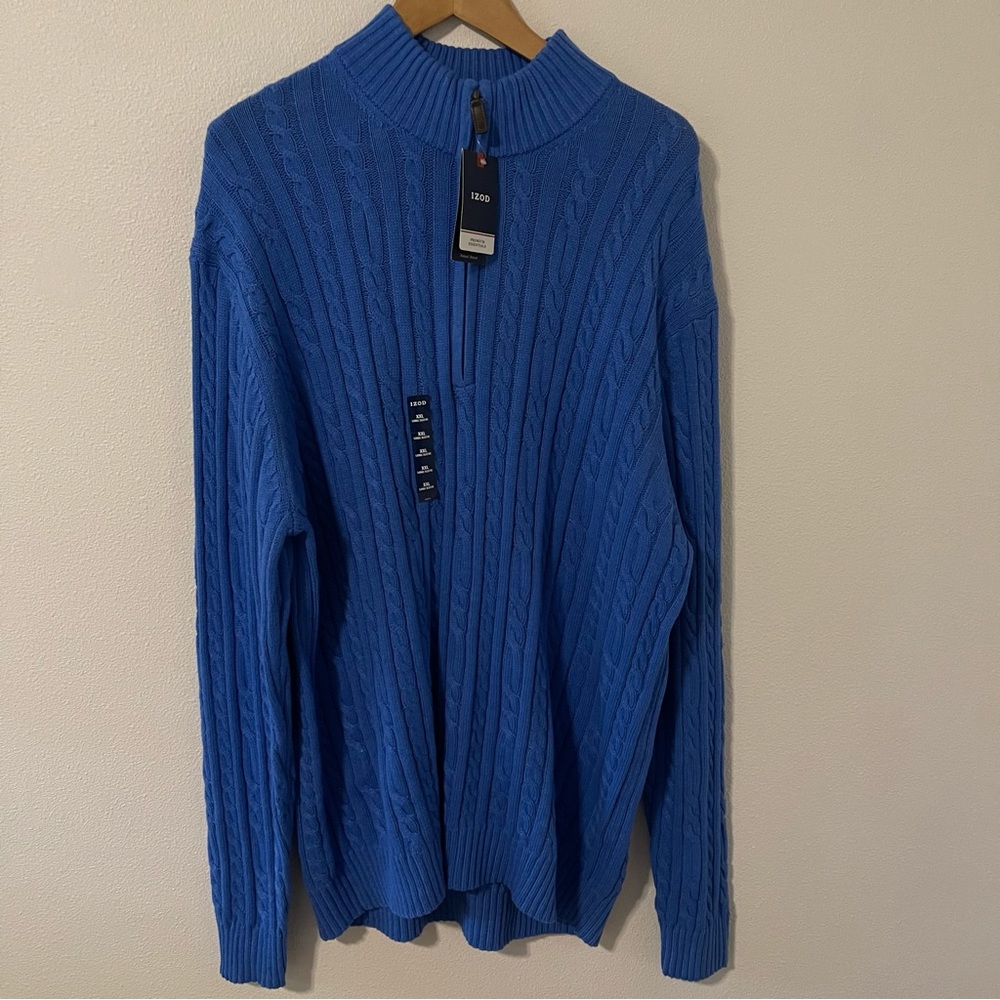 Izod Cable Knit 1/4 Zip Pullover Sweater Blue Revival Preppy NWT-2XL